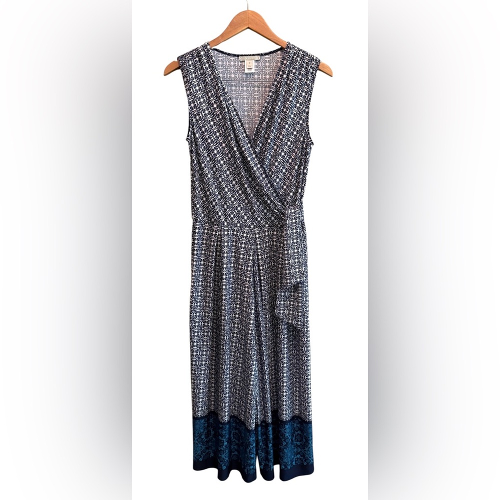 Dana Buchman Navy Blue and White Geometric Jumpsuit Romper